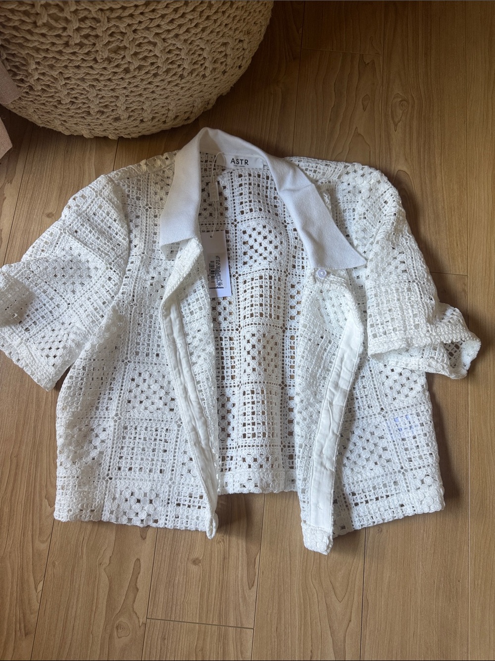 ASTR Loren Crochet Openwork Cropped Blazer
